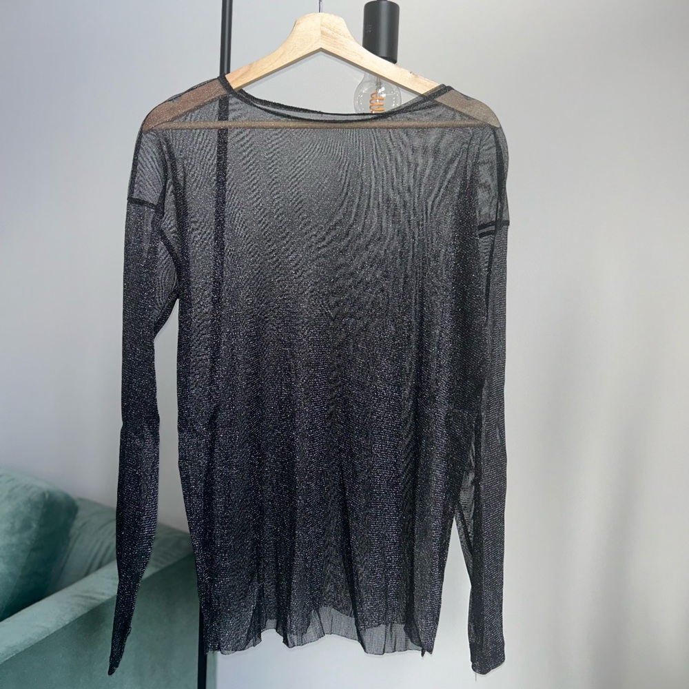 Zara Shimmering Black Sheer Long Sleeve Top